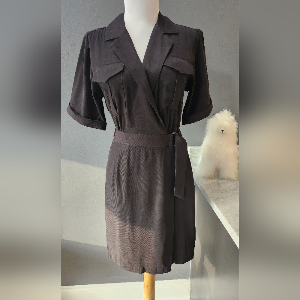 Nine West Tailored Wrap Shirt Dress Black Size Xs